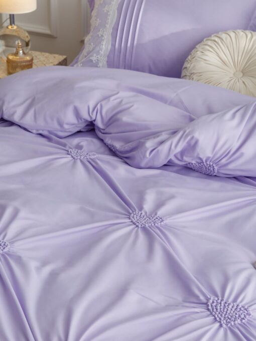 Lenjerie pat dublu, BUMBAC Soft Touch, 6 piese, cu INIMI BRODATE, JOJO Home, Lila - imagine 5