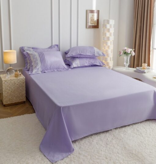 Lenjerie pat dublu, BUMBAC Soft Touch, 6 piese, cu INIMI BRODATE, JOJO Home, Lila - imagine 9