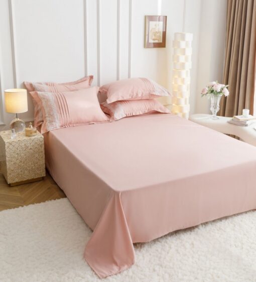 Lenjerie pat dublu, BUMBAC Soft Touch, 6 piese, cu INIMI BRODATE, JOJO Home, Roz Pudra - imagine 8