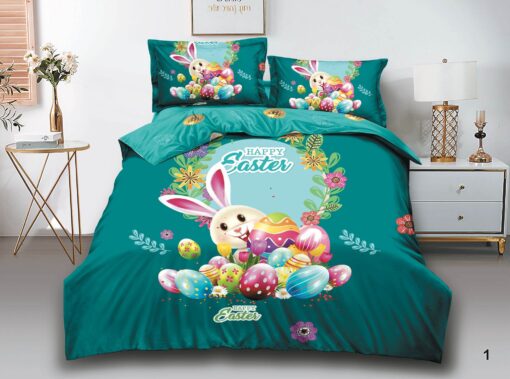 Lenjerie de Paste,Pentru pat dublu,Bumbac Finet,4 piese,Turquoise