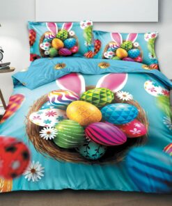 Lenjerie de Paste,Pentru pat dublu,Bumbac Finet,4 piese,Bleu-Multicolor