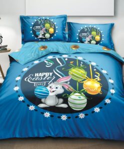 Lenjerie de Paste,Pentru pat dublu,Bumbac Finet,4 piese,Albastru
