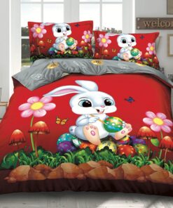 Lenjerie de Paste,Pentru pat dublu,Bumbac Finet,4 piese,Rosu