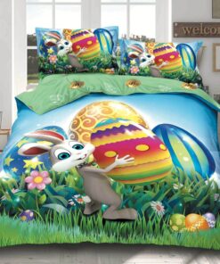 Lenjerie de Paste,Pentru pat dublu,Bumbac Finet,4 piese,Albastru-Multicolor