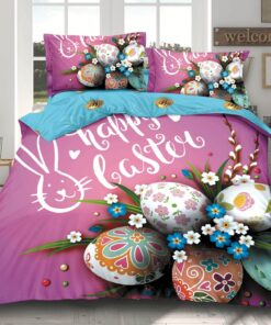 Lenjerie de Paste,Pentru pat dublu,Bumbac Finet,4 piese,Mov-Alb