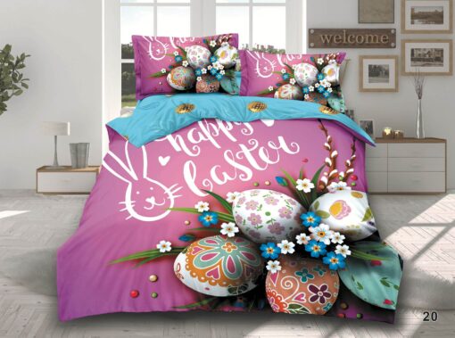 Lenjerie de Paste,Pentru pat dublu,Bumbac Finet,4 piese,Mov-Alb