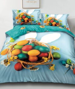 Lenjerie de Paste,Pentru pat dublu,Bumbac Finet,4 piese,Bleu-Turquoise