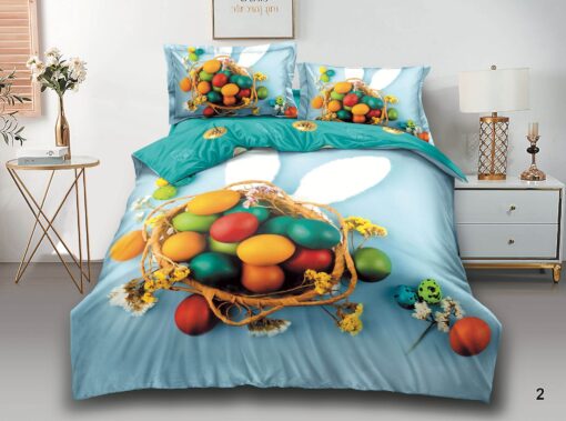 Lenjerie de Paste,Pentru pat dublu,Bumbac Finet,4 piese,Bleu-Turquoise