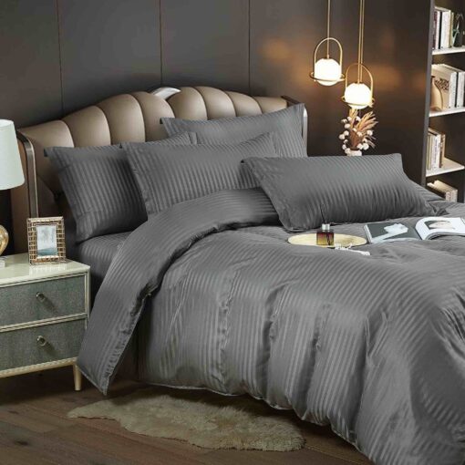 Lenjerie de pat Damasc Finetat,6 piese cu Elastic,JOJO Home - imagine 2