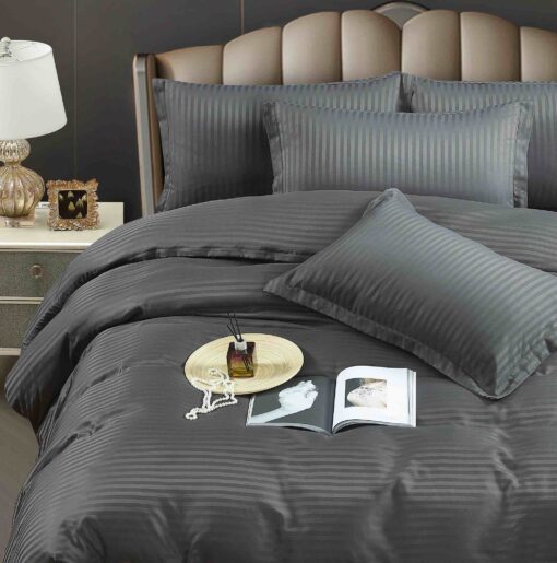 Lenjerie de pat Damasc Finetat,6 piese cu Elastic,JOJO Home - imagine 3