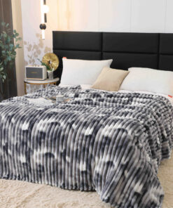 Patura Pufoasa Cocolino, Pat Dublu, 200x230cm, JOJO Home, Alb/Gri
