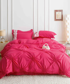 Lenjerie pat dublu, BUMBAC Soft Touch, 6 piese, cu INIMI BRODATE, JOJO Home, Rosu Deschis