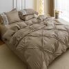 Lenjerie pat dublu, BUMBAC Soft Touch, 6 piese, cu INIMI BRODATE, JOJO Home,Cappuccino