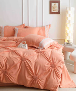 Lenjerie pat dublu, BUMBAC Soft Touch, 6 piese, cu INIMI BRODATE, JOJO Home,Somon