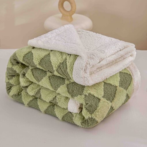 Patura Cocolino, Blana de Iepure si Catifea Teddy, 200×230 cm, Carouri,Verde - imagine 6
