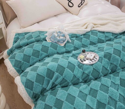 Patura Cocolino, Blana de Iepure si Catifea Teddy, 200×230 cm, Turcoaz - imagine 4