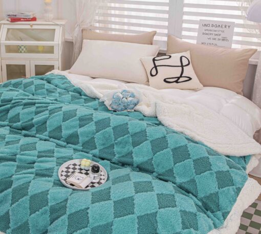 Patura Cocolino, Blana de Iepure si Catifea Teddy, 200×230 cm, Turcoaz - imagine 7