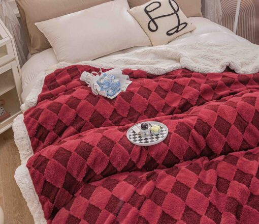Patura Cocolino, Blana de Iepure si Catifea Teddy, 200×230 cm,Rosu - imagine 6