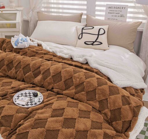 Patura Cocolino, Blana de Iepure si Catifea Teddy, 200×230 cm,Maro - imagine 4