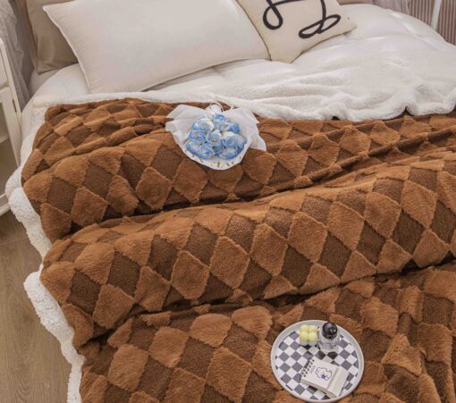 Patura Cocolino, Blana de Iepure si Catifea Teddy, 200×230 cm,Maro - imagine 5