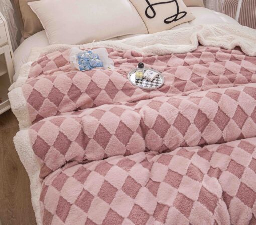 Patura Cocolino, Blana de Iepure si Catifea Teddy, 200×230 cm,Roz - imagine 3