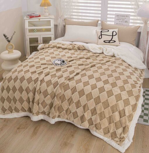 Patura Cocolino, Blana de Iepure si Catifea Teddy, 200×230 cm,Bej - imagine 2