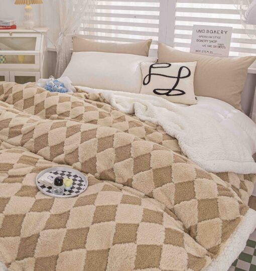 Patura Cocolino, Blana de Iepure si Catifea Teddy, 200×230 cm,Bej - imagine 4