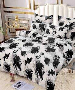 Set Lenjerie Pufoasa Cocolino, 6 Piese, Pat 2 Persoane,Pete, Alb/Negru/Gri, ,JOJO Home