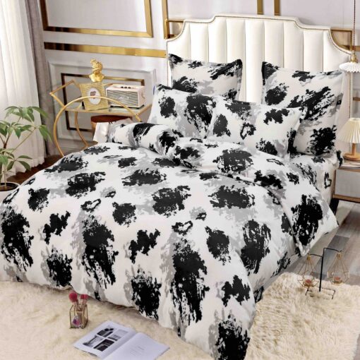 Set Lenjerie Pufoasa Cocolino, 6 Piese, Pat 2 Persoane,Pete, Alb/Negru/Gri, ,JOJO Home