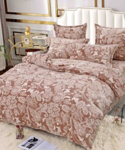 Set Lenjerie Pufoasa Cocolino, 6 Piese, Pat 2 Persoane,Flori, Maro/Alb,JOJO Home
