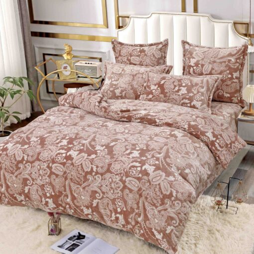 Set Lenjerie Pufoasa Cocolino, 6 Piese, Pat 2 Persoane,Flori, Maro/Alb,JOJO Home