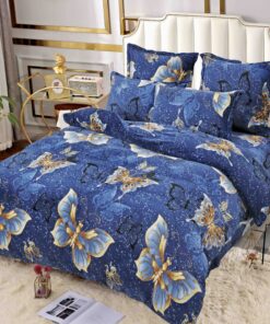 Set Lenjerie Pufoasa Cocolino, 6 Piese, Pat 2 Persoane,Fluturi, Albastru,JOJO Home