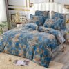 Set Lenjerie Pufoasa Cocolino, 6 Piese, Pat 2 Persoane,Baroque, Albastru/Auriu, JOJO Home