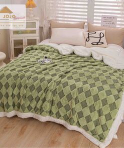 Patura Cocolino, Blana de Iepure si Catifea Teddy, 200×230 cm, Carouri,Verde