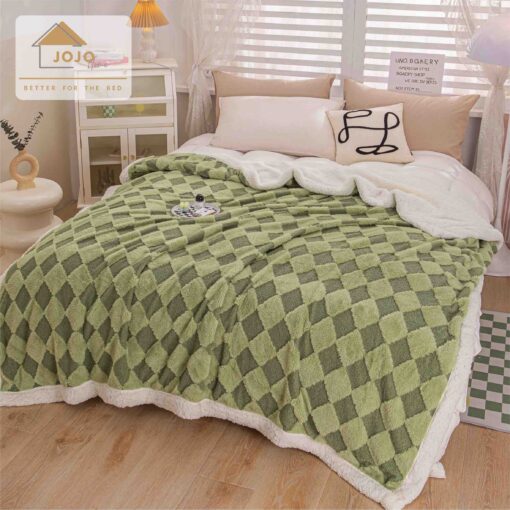 Patura Cocolino, Blana de Iepure si Catifea Teddy, 200×230 cm, Carouri,Verde