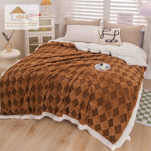 Patura Cocolino, Blana de Iepure si Catifea Teddy, 200×230 cm,Maro