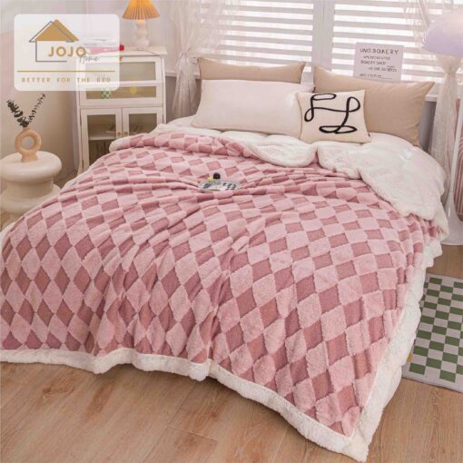 Patura Cocolino, Blana de Iepure si Catifea Teddy, 200×230 cm,Roz