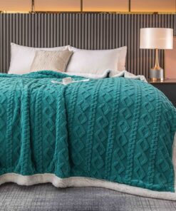 Patura Cocolino, Tricotaj cu blanita, 200×230 cm, Turcoaz,Jojo Home
