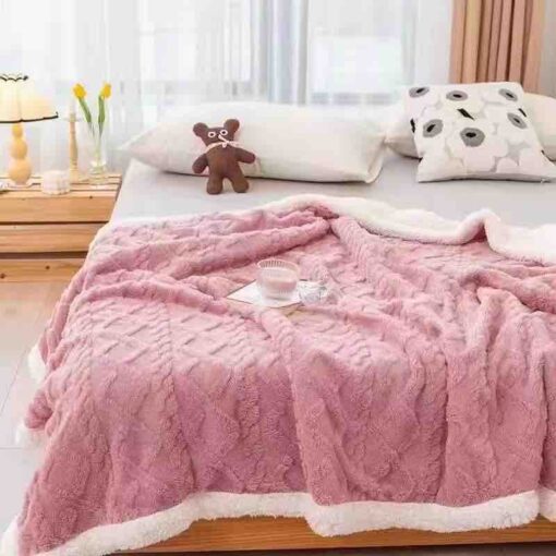 Patura Cocolino, Tricotaj cu blanita, 200×230 cm, Roz,Jojo Home