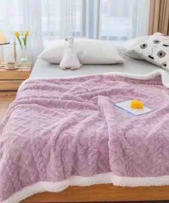 Patura Cocolino, Tricotaj cu blanita, 200×230 cm, Mov,Jojo Home