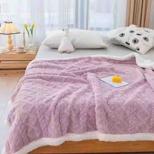 Patura Cocolino, Tricotaj cu blanita, 200×230 cm, Mov,Jojo Home