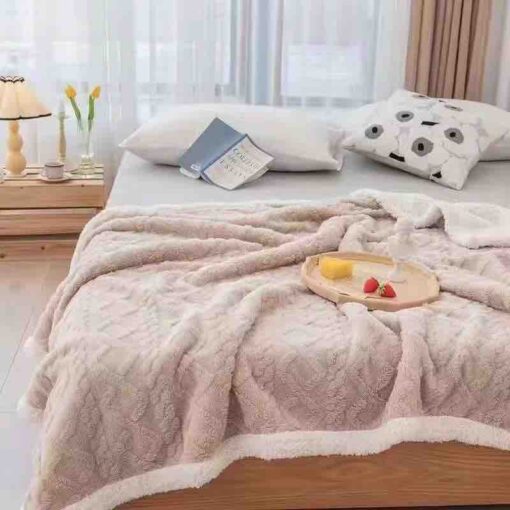 Patura Cocolino, Tricotaj cu blanita, 200×230 cm, Bej,Jojo Home