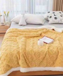 Patura Cocolino, Tricotaj cu blanita, 200×230 cm, Galben,Jojo Home