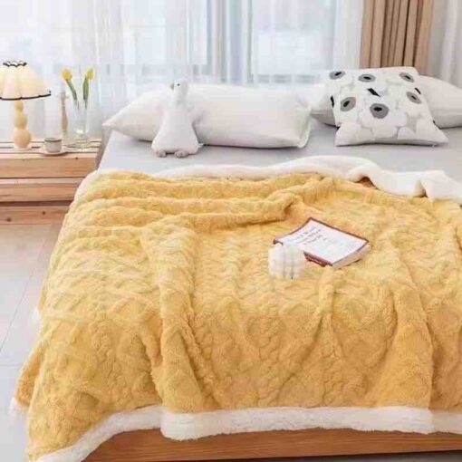 Patura Cocolino, Tricotaj cu blanita, 200×230 cm, Galben,Jojo Home
