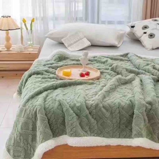 Patura Cocolino, Tricotaj cu blanita, 200×230 cm, Verde,Jojo Home