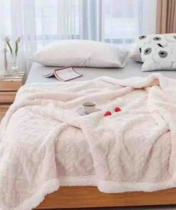 Patura Cocolino, Tricotaj cu blanita, 200×230 cm, Crem,Jojo Home