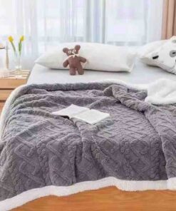 Patura Cocolino, Tricotaj cu blanita, 200×230 cm, Gri Inchis,Jojo Home