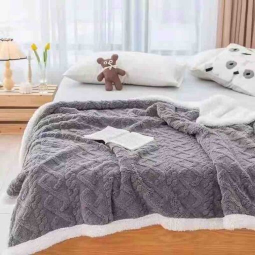 Patura Cocolino, Tricotaj cu blanita, 200×230 cm, Gri Inchis,Jojo Home