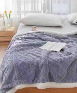 Patura Cocolino, Tricotaj cu blanita, 200×230 cm, Albastru Deschis,Jojo Home