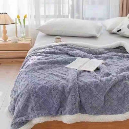 Patura Cocolino, Tricotaj cu blanita, 200×230 cm, Albastru Deschis,Jojo Home